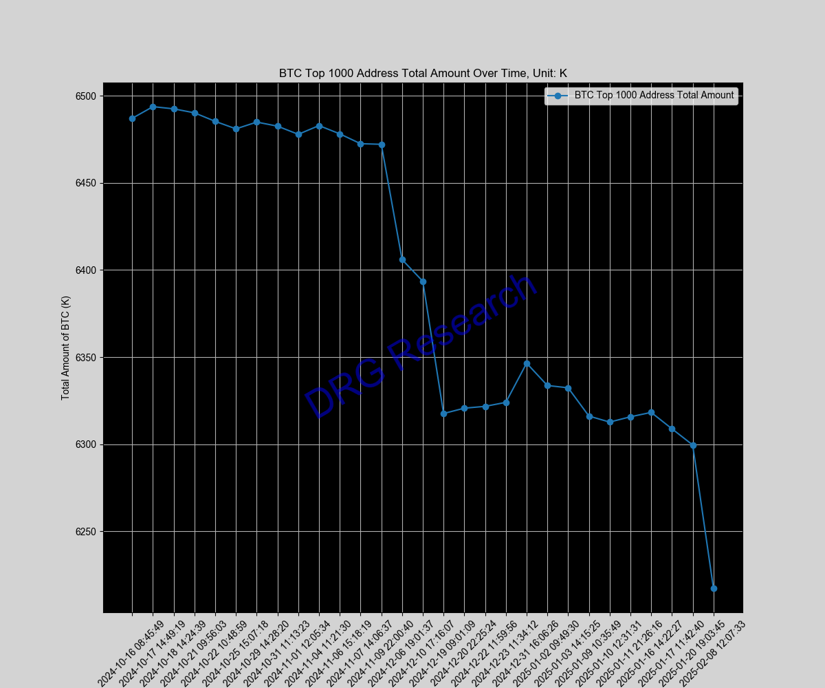 Sum of Top 1000 BTC address by balance