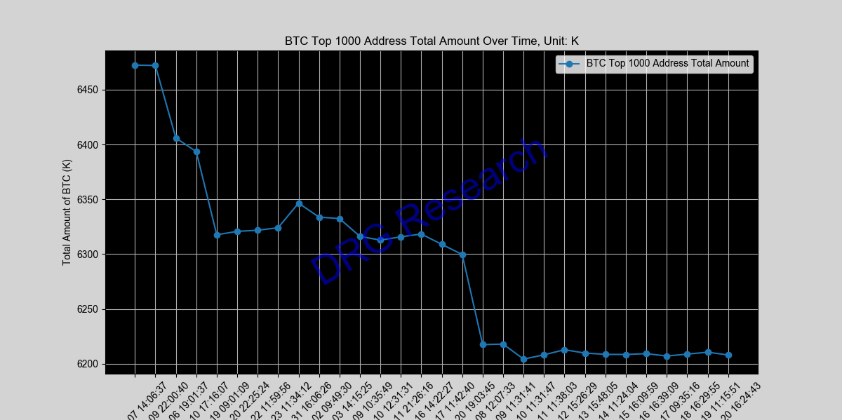 Sum of Top 1000 BTC address by balance