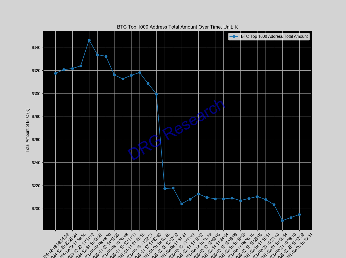 Sum of Top 1000 BTC address by balance
